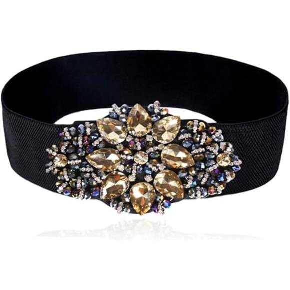 Women Rhinstone Belt FullCrystal Buckle Cummerbund WideElastic Waistband 7Colors - Picture 7 of 7